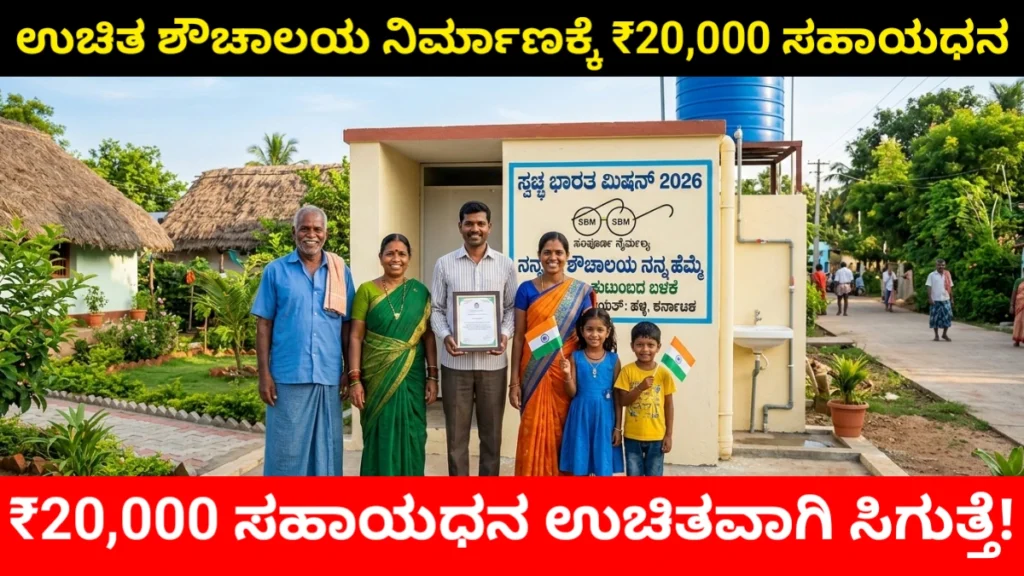 Swachh Bharat Mission Yojana 2026: ಉಚಿತ ಶೌಚಾಲಯ ನಿರ್ಮಾಣಕ್ಕೆ ₹20,000/- ಸಹಾಯಧನ | Apply Online & Offline, Karnataka Government Yojana Free